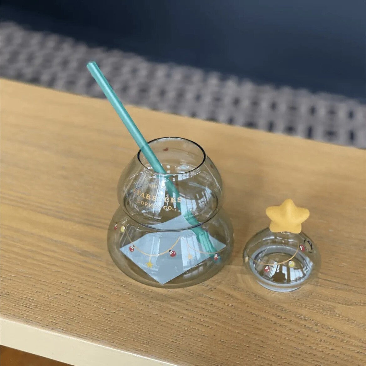 Starbucks*Christmas Tree 22oz Glass Straw Cup Tumbler Xmas