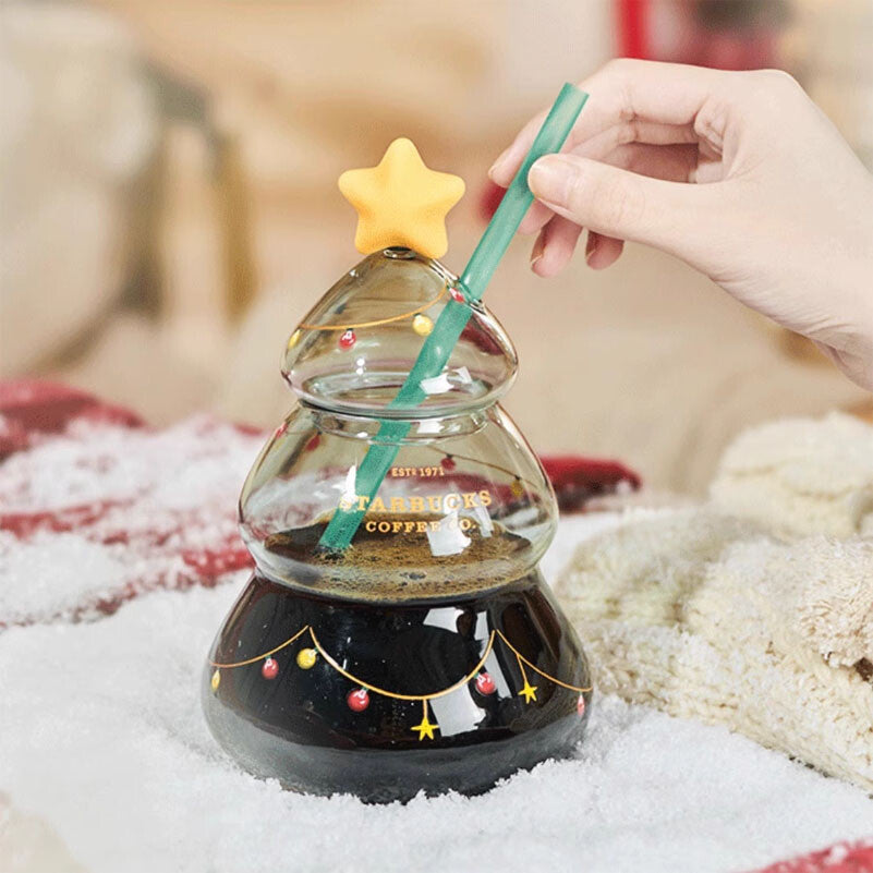 Starbucks*Christmas Tree 22oz Glass Straw Cup Tumbler Xmas