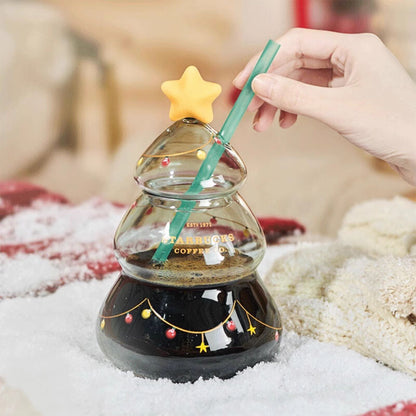 Starbucks*Christmas Tree 22oz Glass Straw Cup Tumbler Xmas