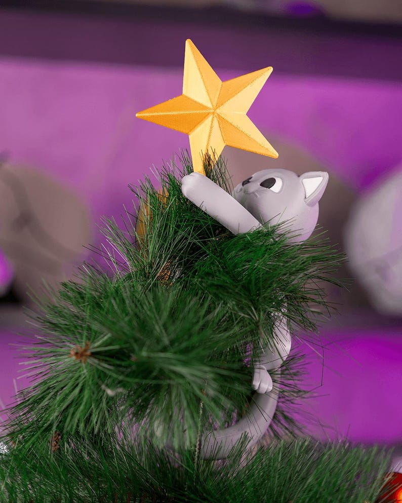 Meowy Christmas Tree Topper – Cat and Star Holiday