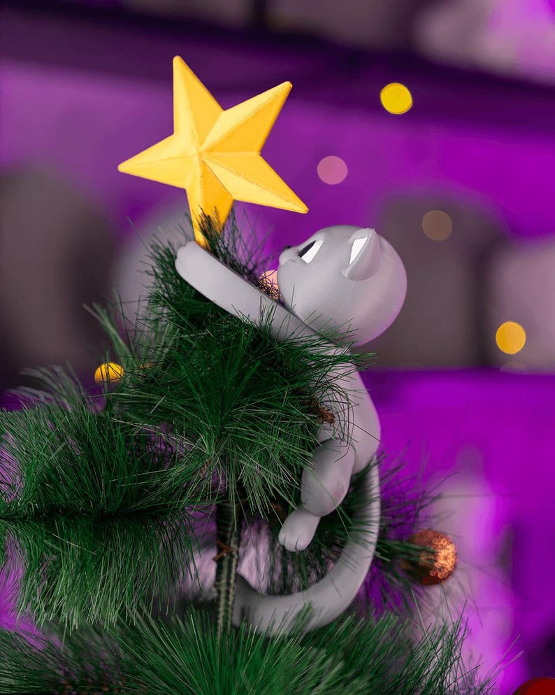 Meowy Christmas Tree Topper – Cat and Star Holiday