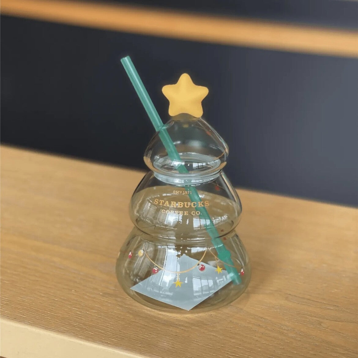 Starbucks*Christmas Tree 22oz Glass Straw Cup Tumbler Xmas