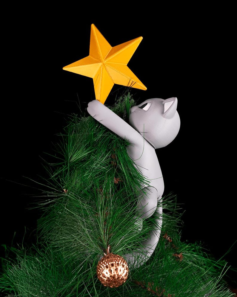 Meowy Christmas Tree Topper – Cat and Star Holiday